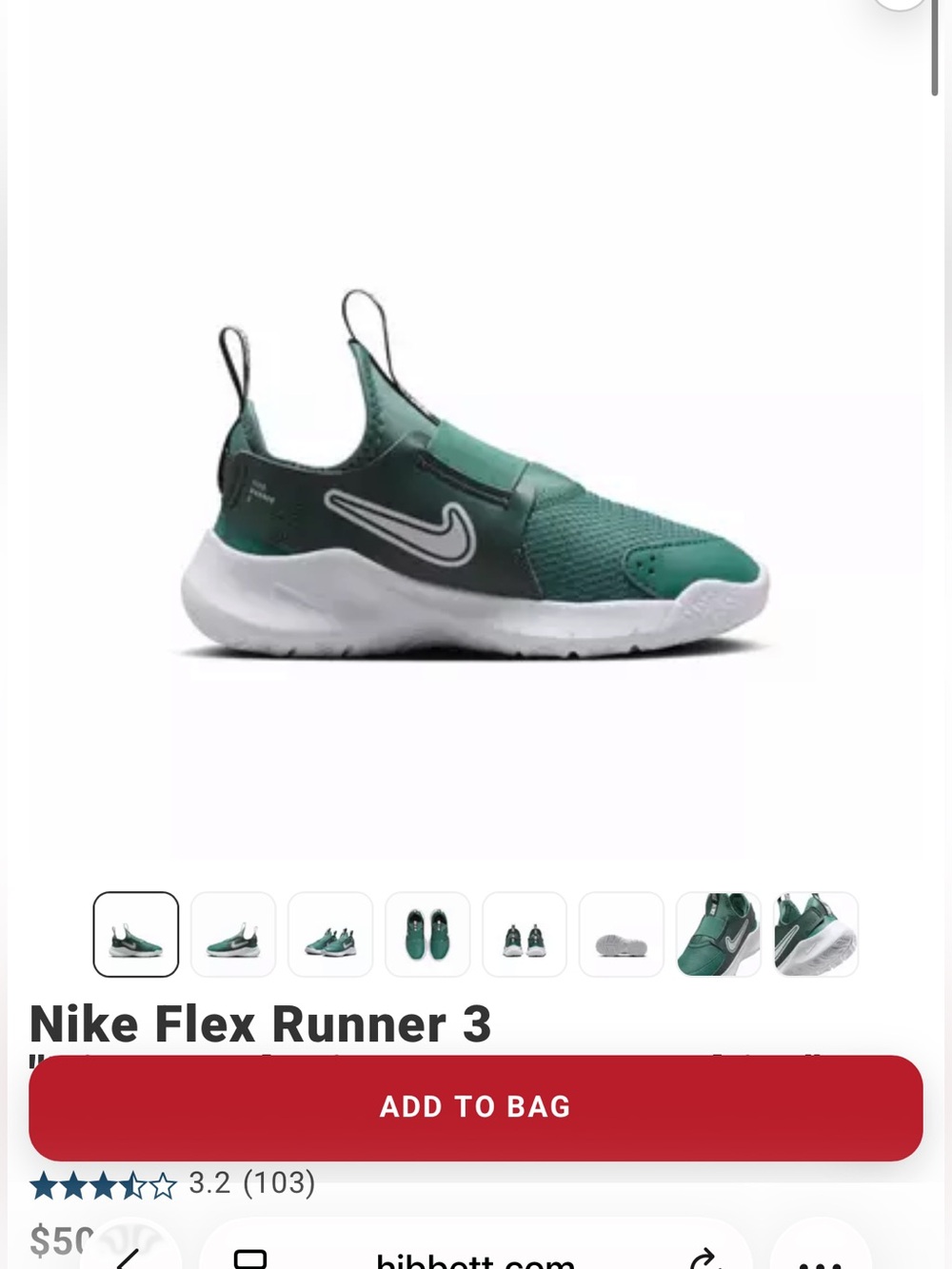 Nike Flex Runner 3 Kids Slip-On Sneakers - Forest Green/White NEW